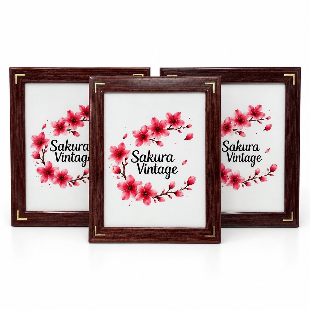 Set 3 Vintage Wood 8x10 Picture Frames Brass Inlay Lacquered Traditional Decor